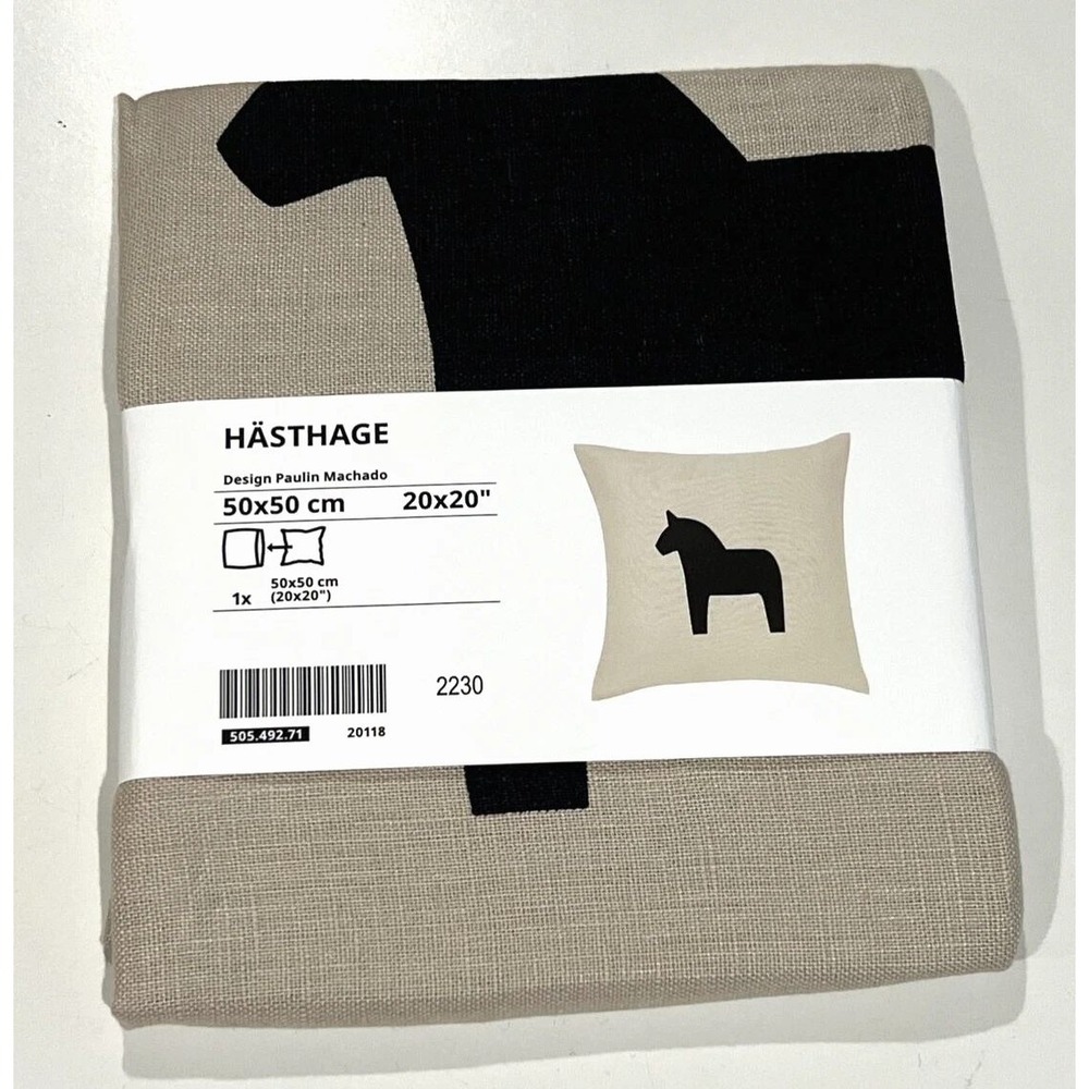 Ikea HASTHAGE Cushion Cover 20" x 20" Beige/Black Dala Horse 505.492.71